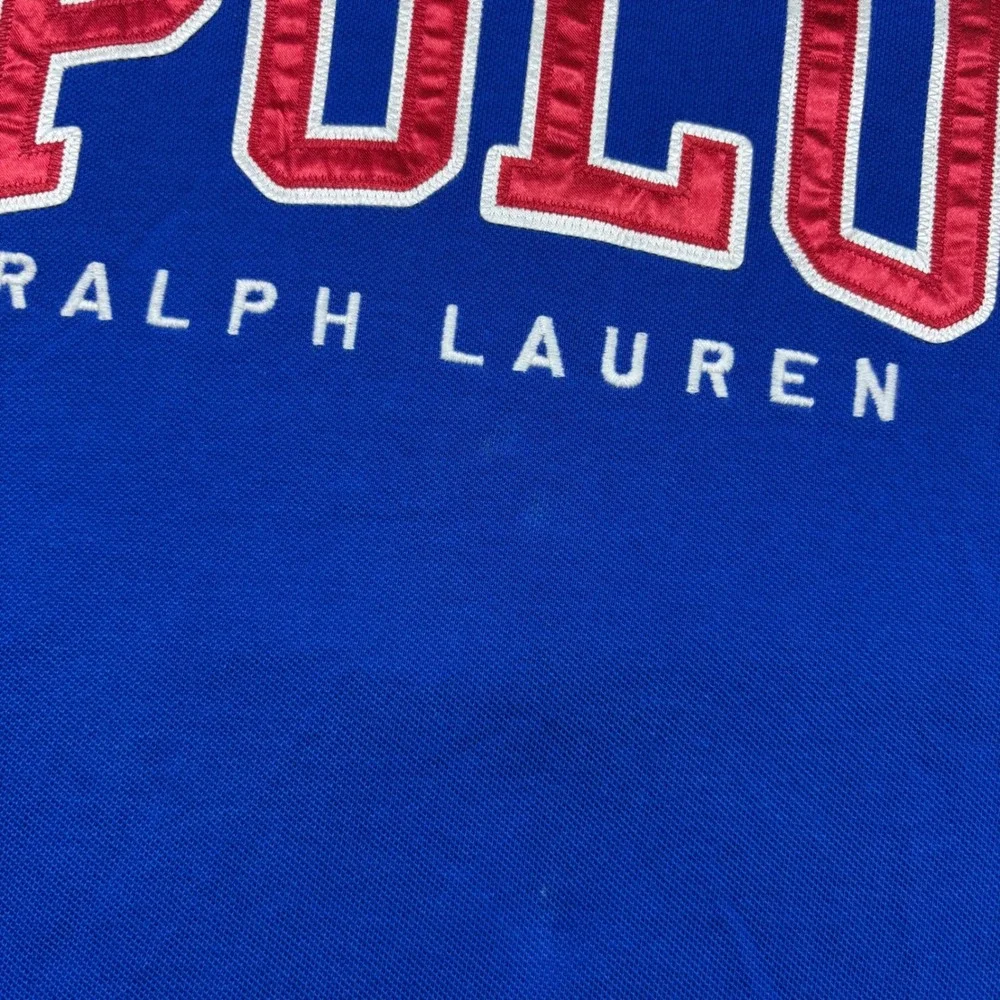 Polo Ralph Lauren Mens XL Classic Fit Royal Blue Graphic Spellout Polo Shirt